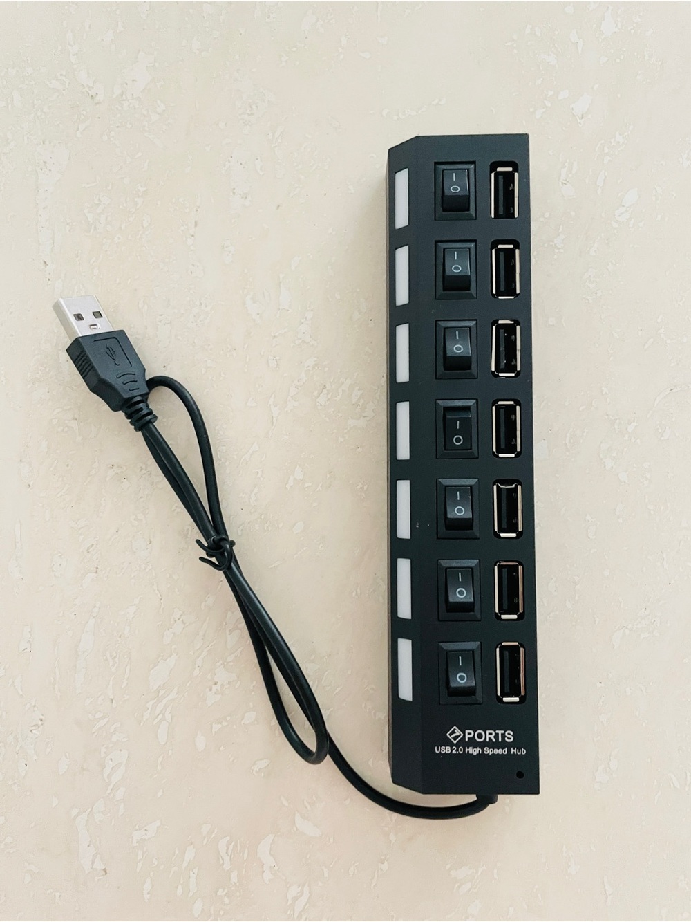 USB 2.0 7-Port High Speed Hub with Individual Power Switches Black